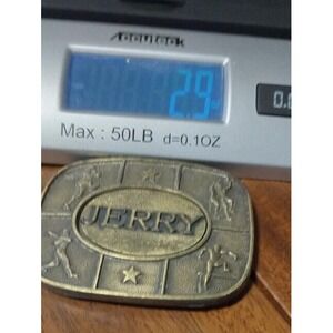 Universal Name JERRY Bronze Belt Buckle Vintage 1977 The Kinney Co weight is 2.9